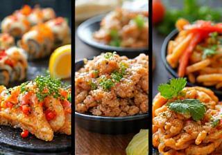 Montaggio di diversi piatti e stili culinari globali